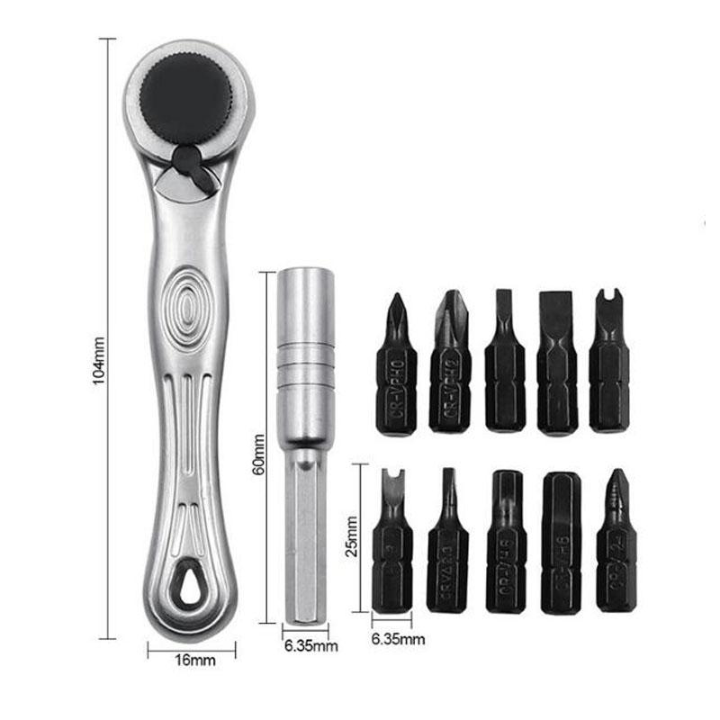 12Pcs Portable Mini Ratchet Wrench Close Quarter Adjustable Ratcheting Screwdriver Bits Set with 1/4 Drive Tool Sets