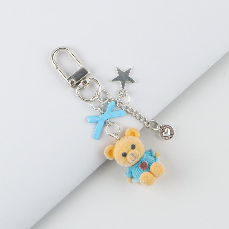 

Lovely Flocking Bear Animal Keychain Pendant Mobile Phone Chains Fluffy Cute Bow Star Bag Hanging Ornaments Accessories Gifts