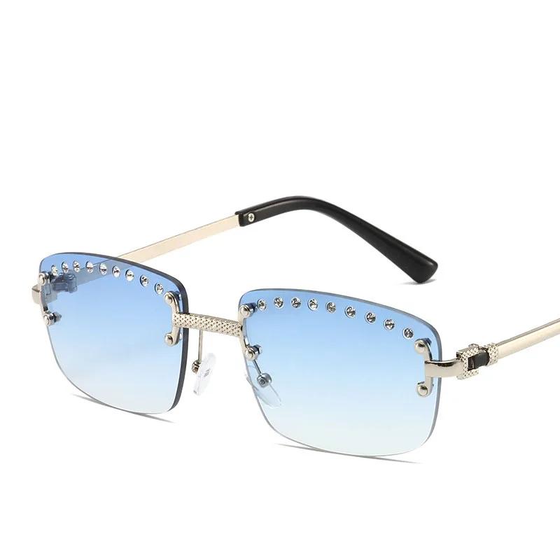 Vintage Rimless Square Diamond Sunglasses Women For Men Sun Glasses Punk Pink Shades Luxury Brand Designer Hip Hop Eyewear UV400