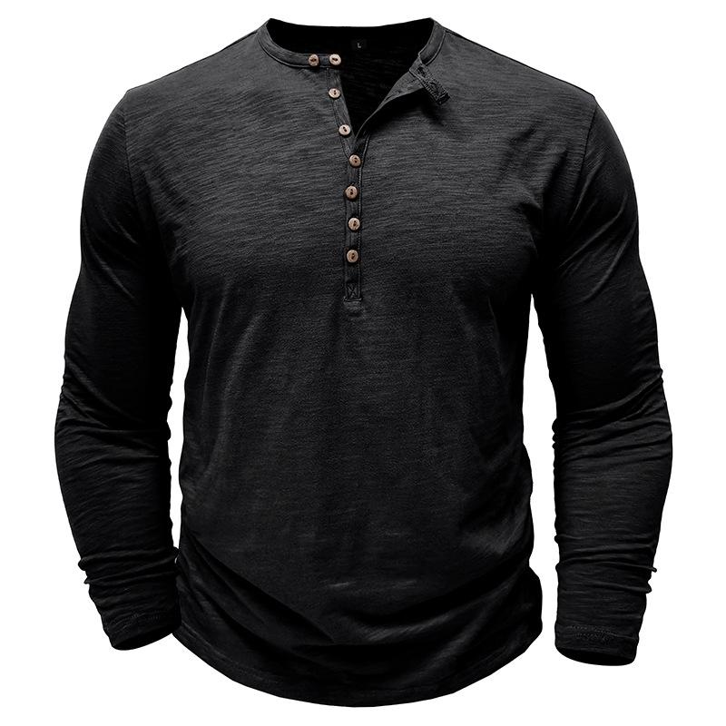 Men S Long Sleeve Henry Shirt Bamboo Cotton Vintage Style T Shirt