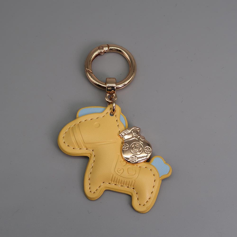 Instant Wealth Leather Keychain with Cartoon Pony Pendant for Couples – Trendy Bag and Car Accessory