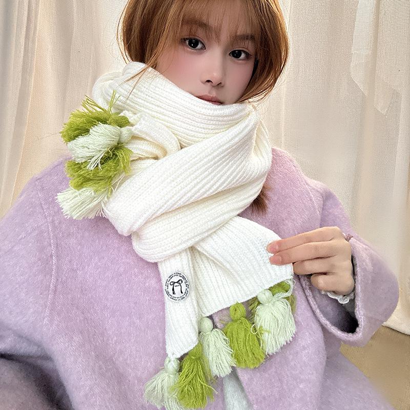 Falling Pool Knitwear: Mori Girl Handmade Tassel Scarf - Warm Winter College Style Neck Warmer for Women