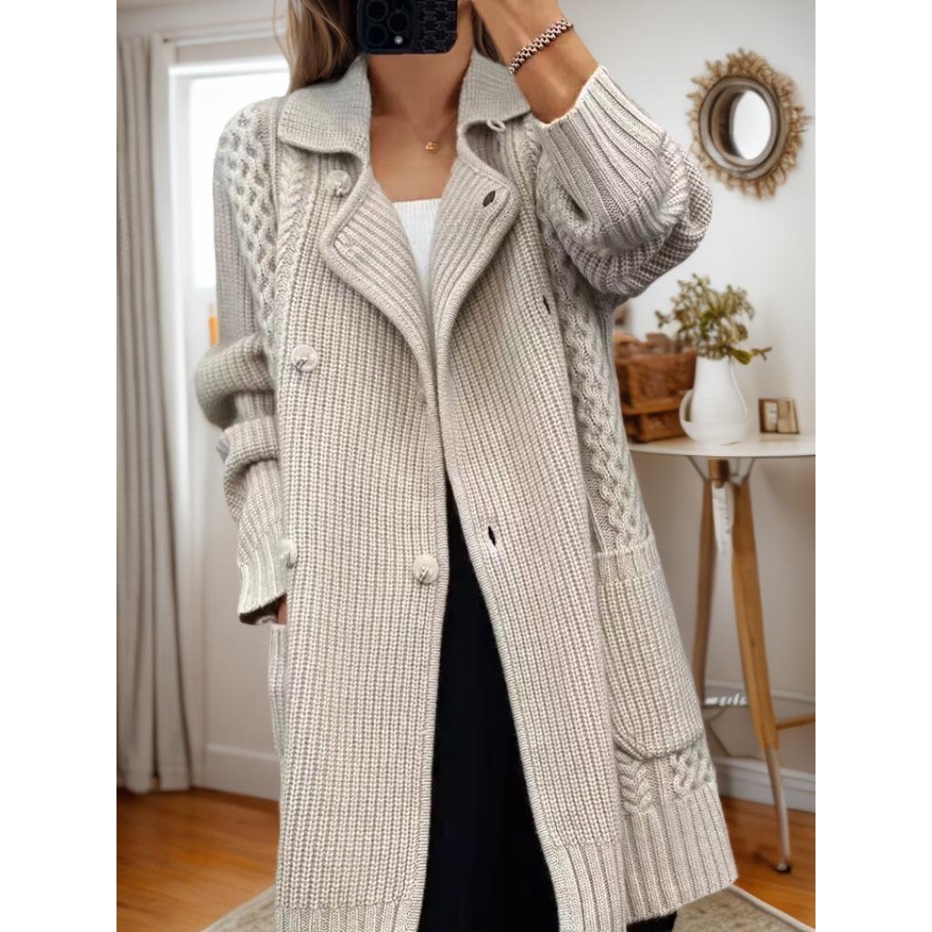 Damen Retro Jacquard Mittellanger Strickjacke Pullover mit Bindegürtel - Herbst/Winter 2024 Kollektion