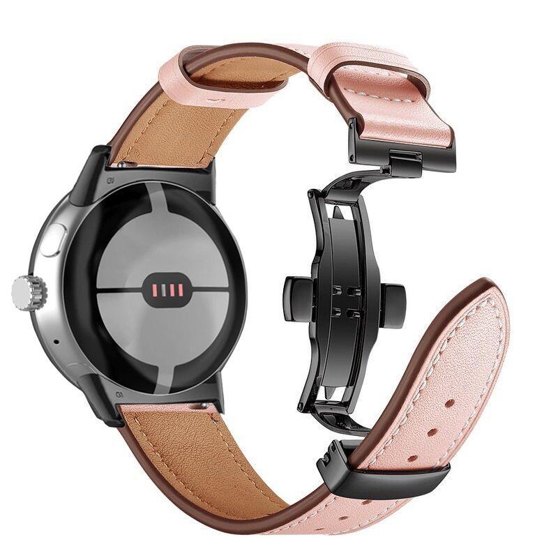 Genuine Leather Strap for Google Pixel Watch/Pixel Watch 2 Metal Butterfly Buckle Band Replacement Bracelet Watchband Accessories for Pixel Watch