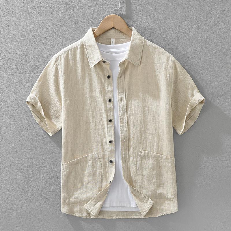 Men's Summer Japanese Style Ramie Short Sleeve Shirt - Casual, Loose, Fashionable, Versatile Top
