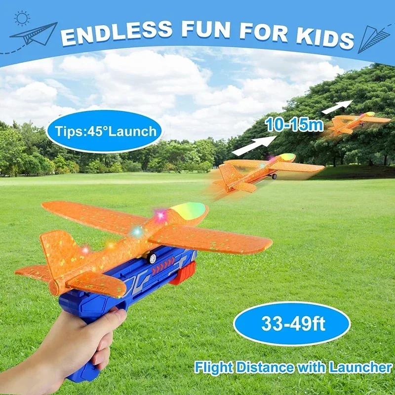 Kids Airplane Launcher Toys 13.2'' LED Foam Glider Catapult Gun Plane for Children Outdoor Flying Toys Birthday Gifts for Boys