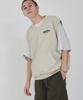WEGO Nylon Layered Short Sleeve Loose Street Size Beige Men's 2-Piece V-Neck Vest, T-Shirt, Fit, Style, Spring/Summer Outfit, Gift, Present,