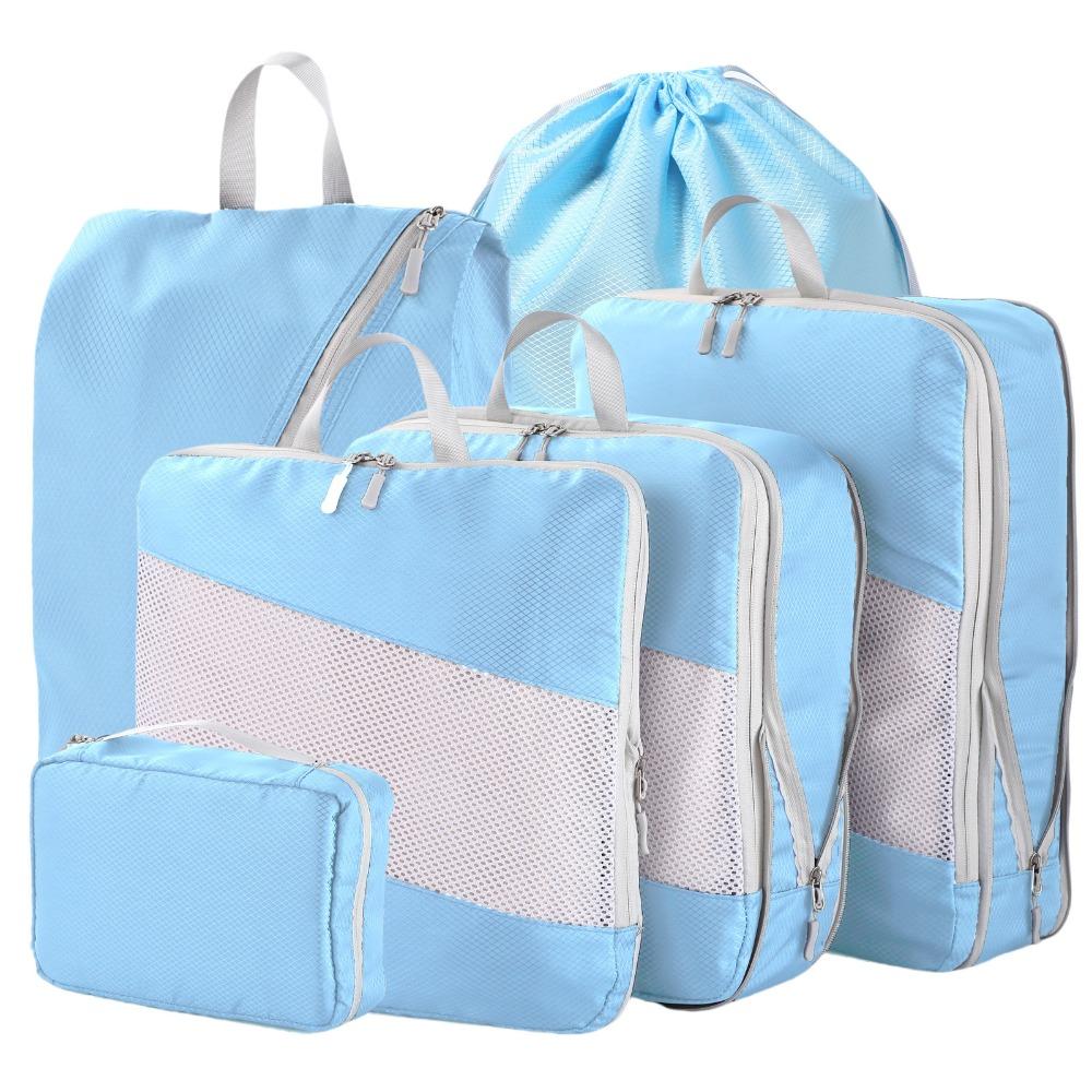 6-Piece Set Compression Feature Travel Organizer Cubes Space-Saving Organizer  Suitcase Packing