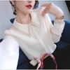 Women's Beige Peter Pan Collar Blouse Embroidered Detail Long Sleeve Elegant Casual Office Top For Daily Wear