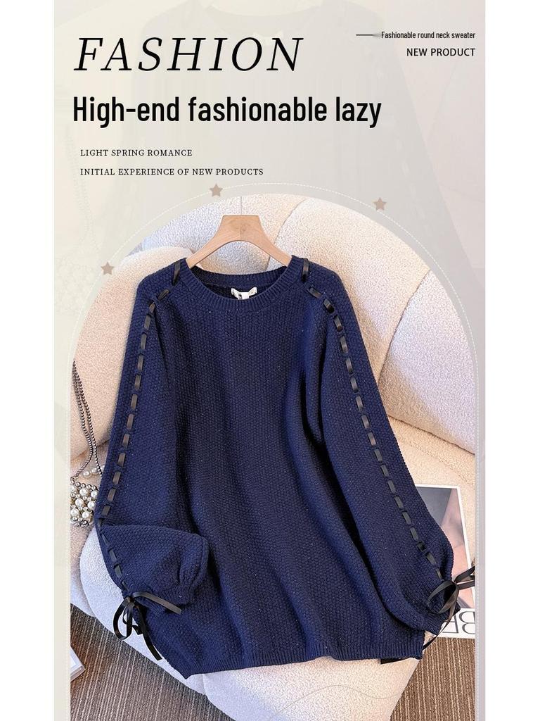 Plus Size Women's Winter Sweater - Loose Knit Wool Top with Stylish Design (130-350 Jin)