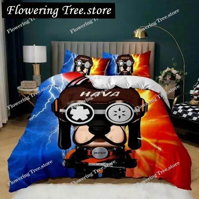 Cartoon Dog Duvet Cover Set Multicolor Watercolor Cute French Bulldog Bedding Set for Girl Boy Polyester Puppy Theme Quilt Cover