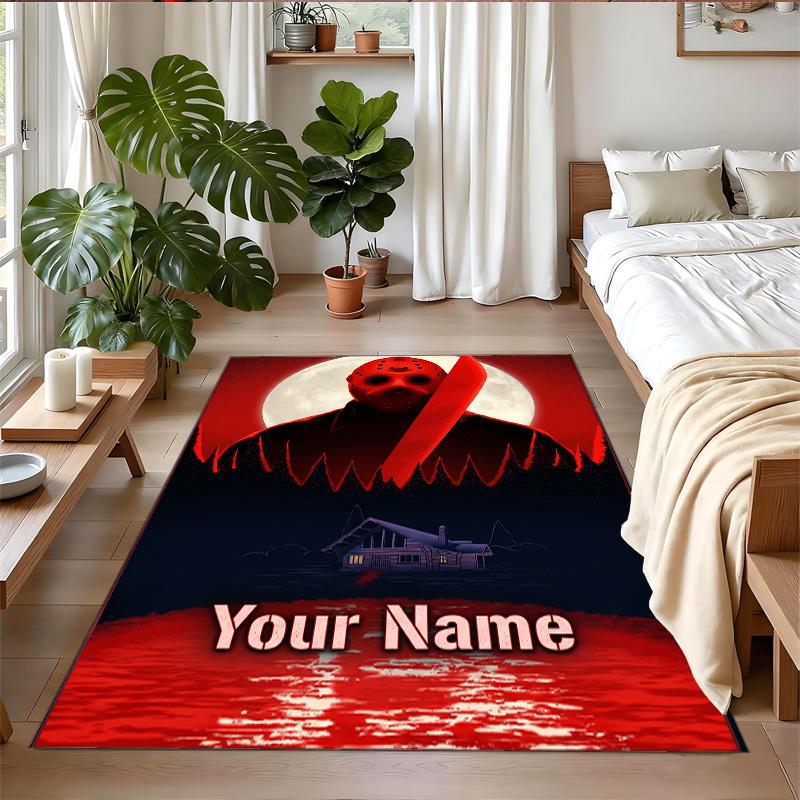 Crystal Velvet Rug Custom Name Text, Soft Non Slip Floor Mat Home DecorFriday the 13th Jason Voorhees