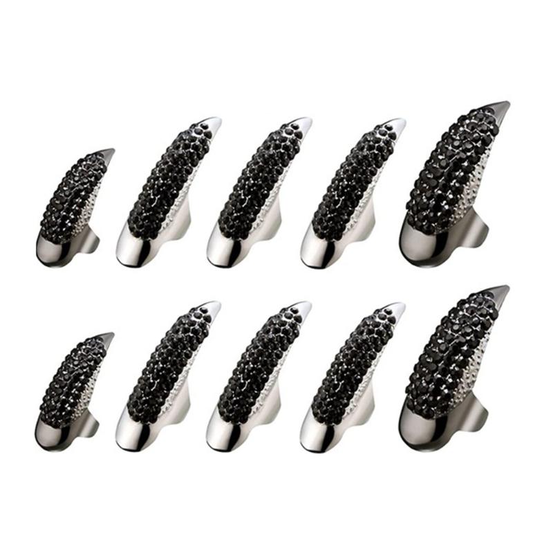 

10 шт. Кільця для нігтів у вигляді орлиного кігтя, Декоративне кільце для нігтів з інкрустованим стразом, Кільце-кіготь на палець, Панк-прикраса на кінчик пальця 1