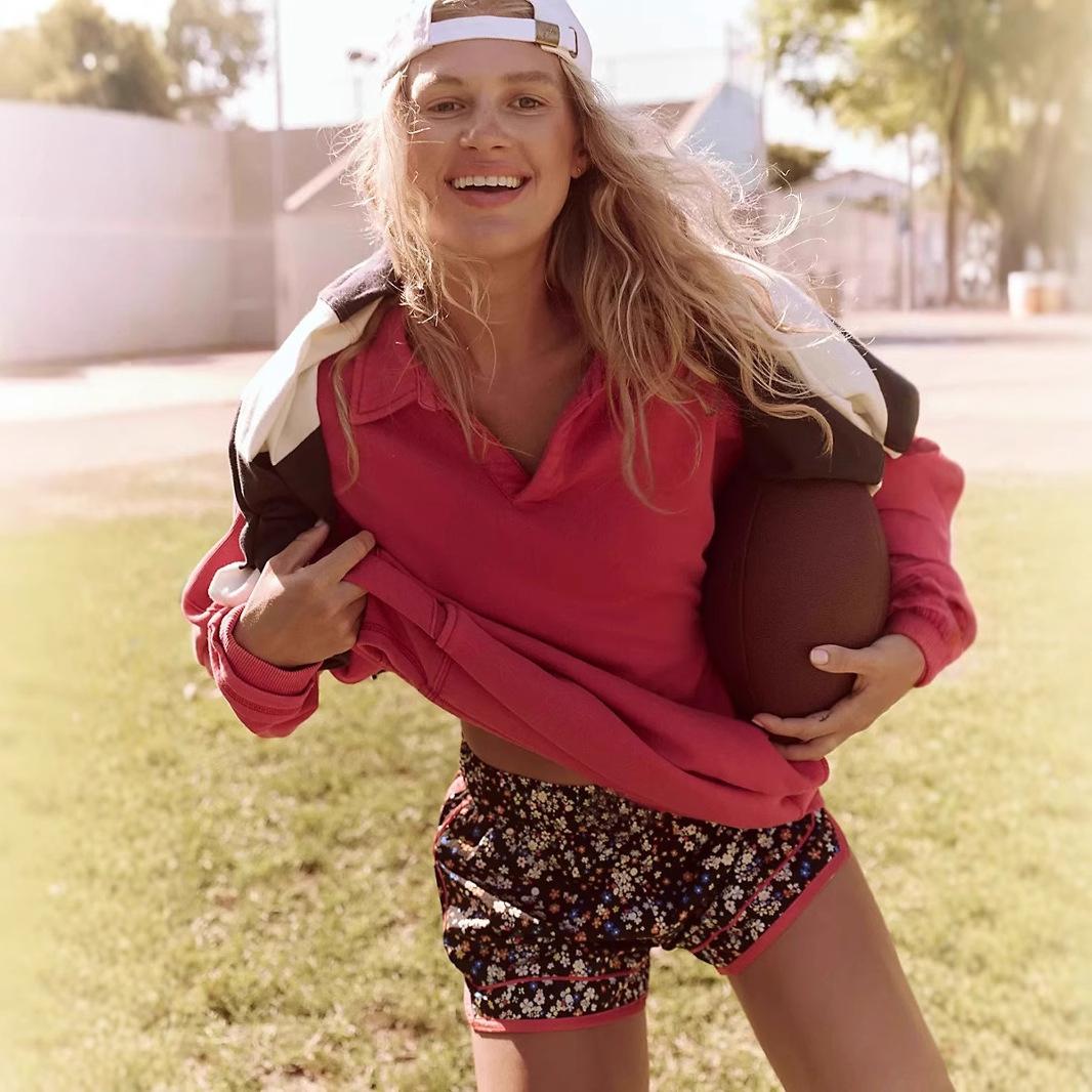 

Women s summer floral print casual sports shorts L