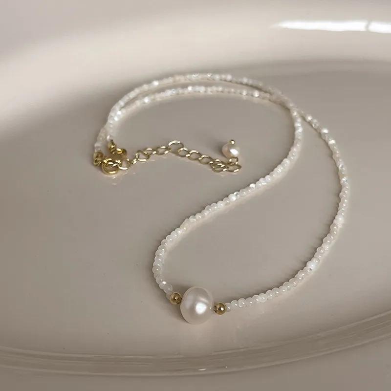 Women Natural Freshwater Pearl White Shell Strand Choker Necklace Elegant Wedding Party Gift Jewelry