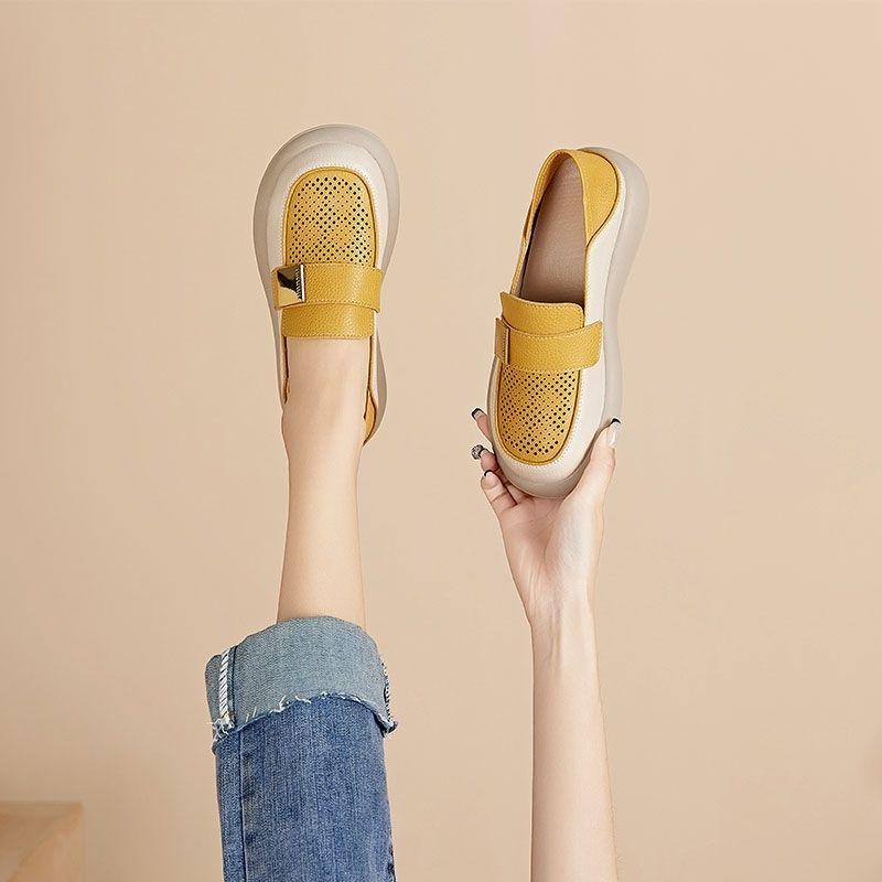 Fashion Summer Hollow Slip-on Ladies Footwear Cheap Liquidation Wholesale Casual Popular 39 Round Toe Leather Women's Flat Loafers Shoes