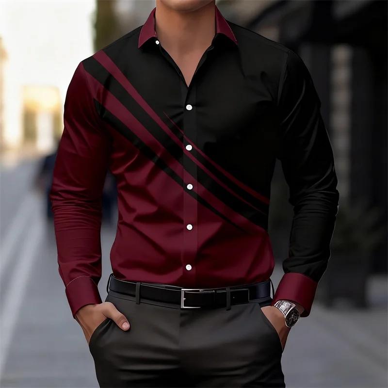 Men's Color-blocked Striped Long-sleeved Shirt, Slim Fit, Stylish and Unique Business Casual Shirt, Trendy New Men's Top