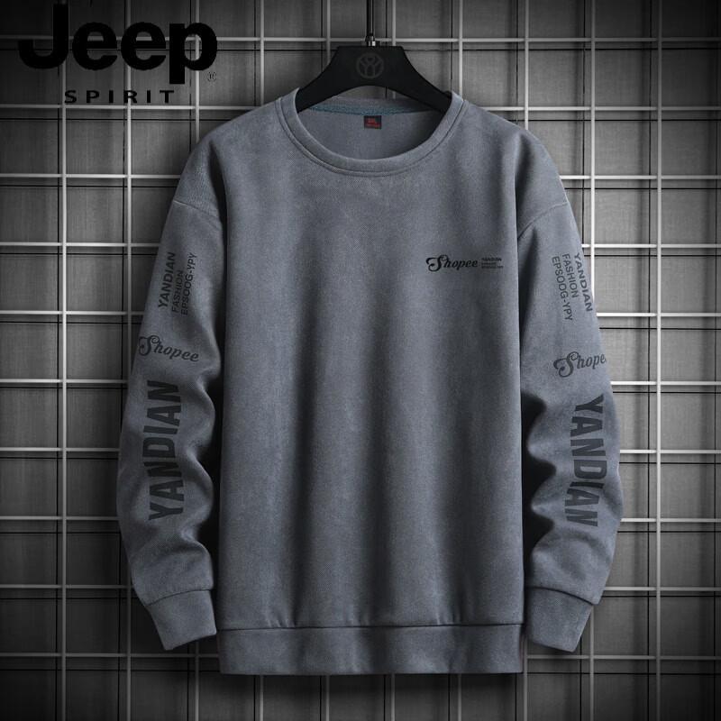 JEEP SPIRIT Men s Suede Round Neck Casual Sweatshirt XL