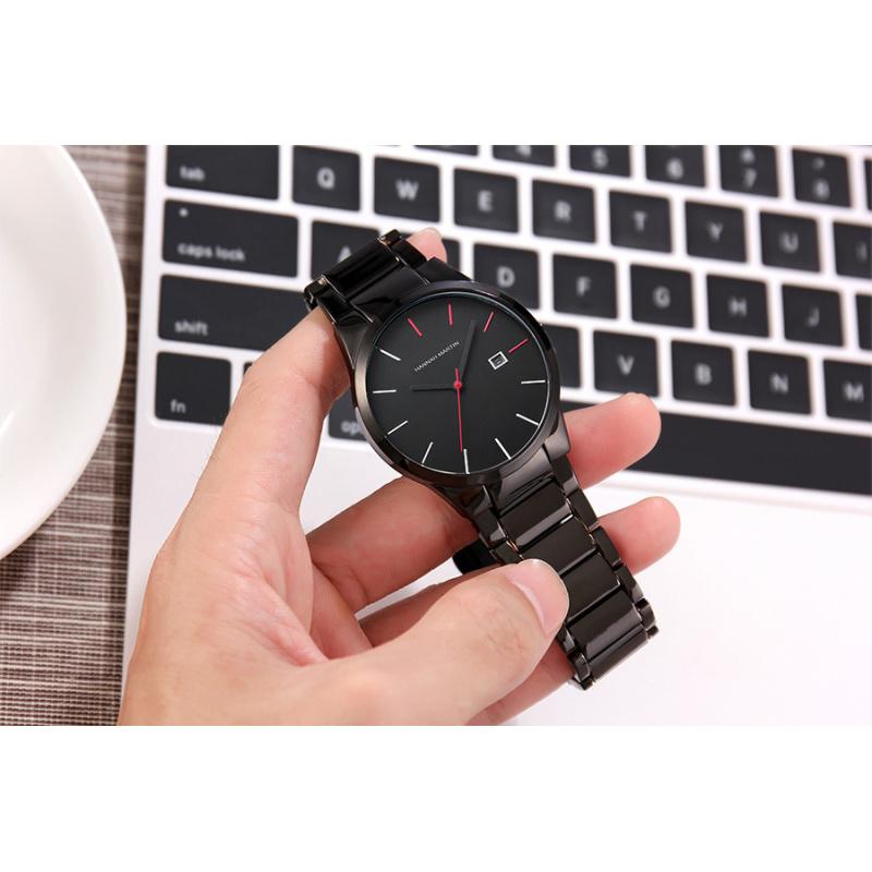 HannahMartin Men's Waterproof Watch fashion Silver Stainless Steel Belt Quartz Watch Large Dial