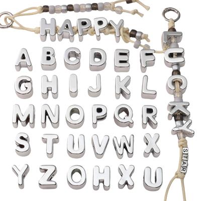 Perline Lettera Acriliche Placcate Argento UV con Foro Grande Per Creazione Gioielli Accessori Fai da Te