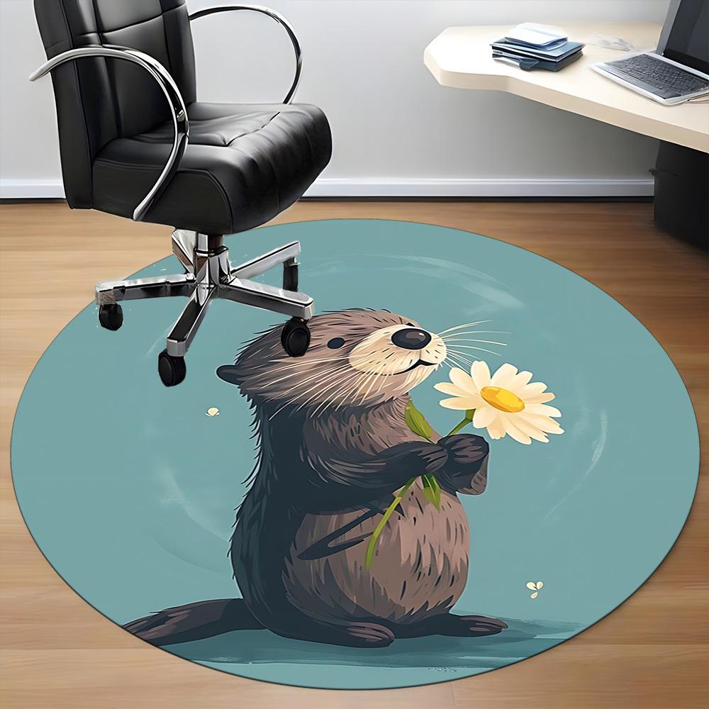 1 szt. Okrągły dywanik Otter Daisy do biura, Mata wewnętrzna odpowiednia do biura, Pod krzesła biurowe, Sypialni, Salonu, Wystroju domu, Dekoracja pokoju