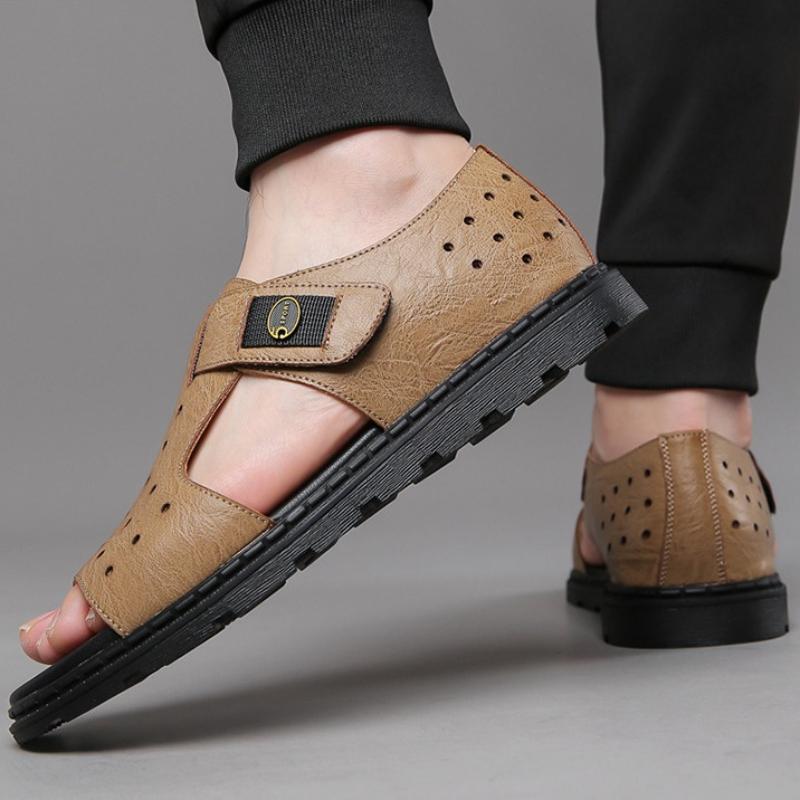 Fashion Genuine Leather Men Roman Sandals Luxury Open Toe Flat Casual Shoes Male Comfor Soft Beach Shoes Fashion Designer Men Sandalias