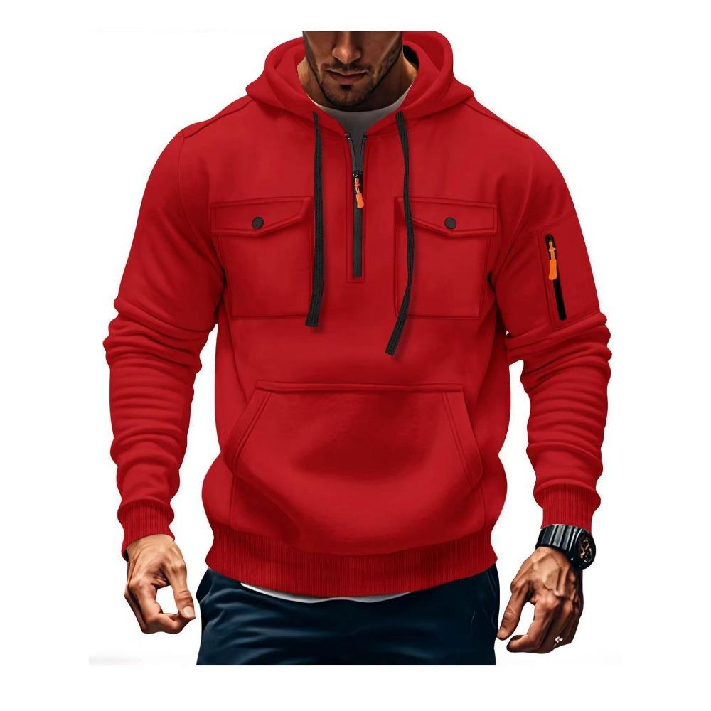 Novo Moletom Masculino Moderno com Capuz e Multibolsos