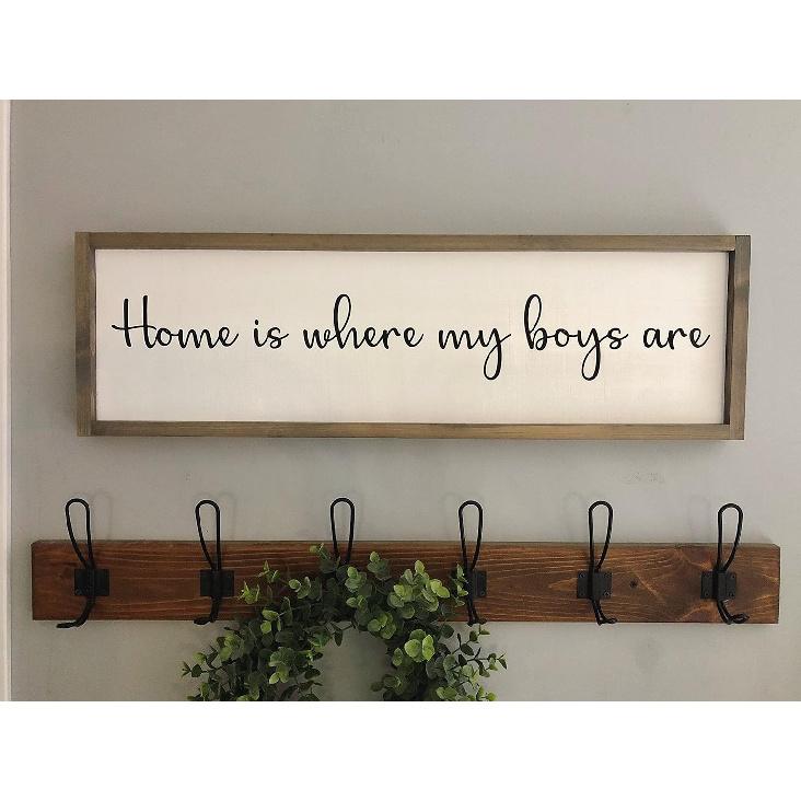 Tamengi Home is Where My Boys are Wood Sign Farmhouse Sign Rustic Home Decor Mother s Day Sign, 91Hwoodsign0525agye7egfd8
