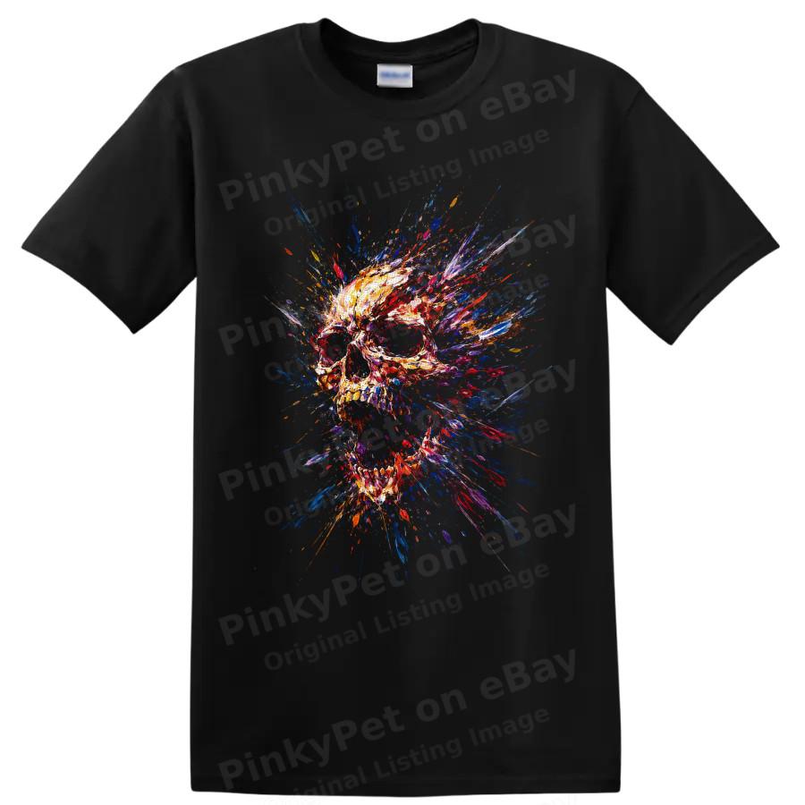 Abstract Skull Paint Splash T Shirt Colorful Gothic Art Graphic Tee Unisex