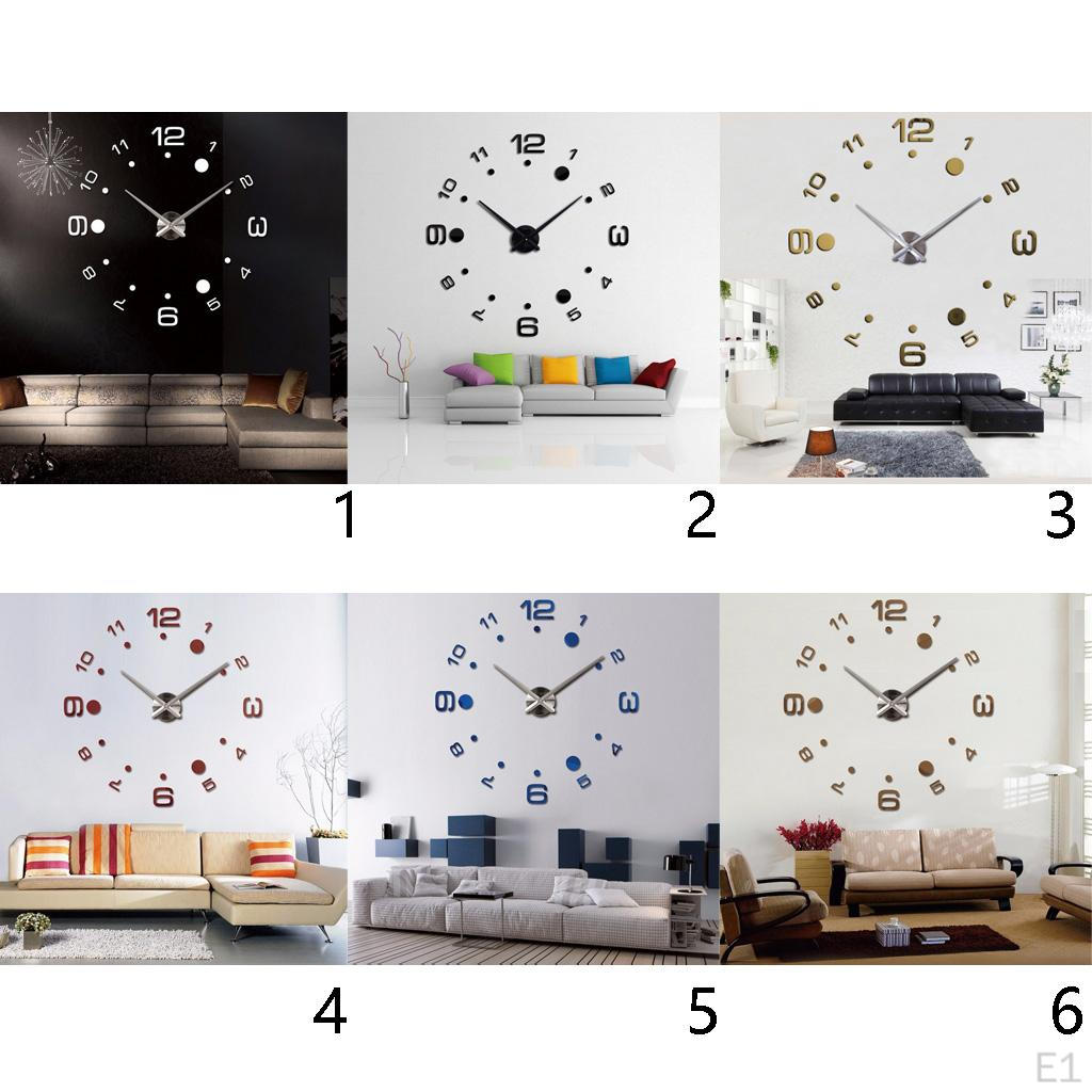 Large 3 Wall Clock Frameless Mirror Surface Sticker Home for Living Room Bedroom - Silver