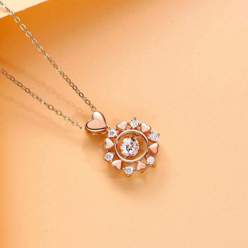 High-End S925 Sterling Silver Snowflake Love Heart Necklace for Women – Beating Heart Pendant Clavicle Chain 925 Silver