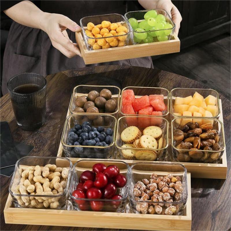 Qianxing Goldrand Glas Servierplatte mit Fächern, Deckel und Tablett