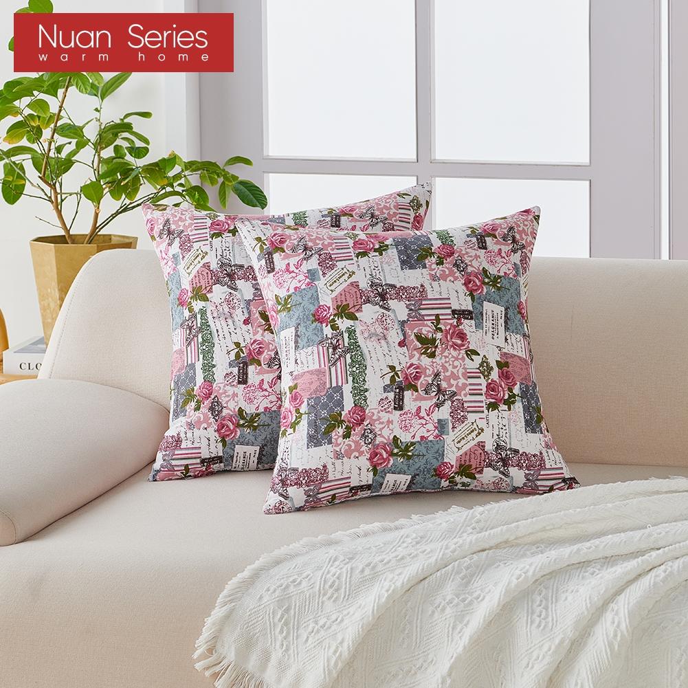 1PC Nuan Series Retro Romantic Printed Pillowcase Cotton Linen Comfortable Pink Pillowcase for Sofa Bed Living Room Bedroom Home Decor