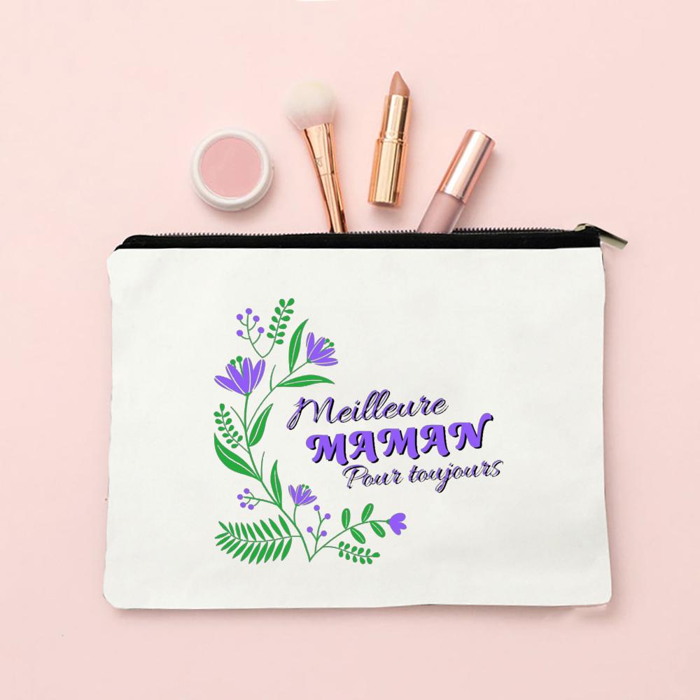 Best Mom French Printed Cosmetic Case Women Makeup Bags Travel Toiletry Organizer Female Wash Storage Pouch Mother's Day Gifts