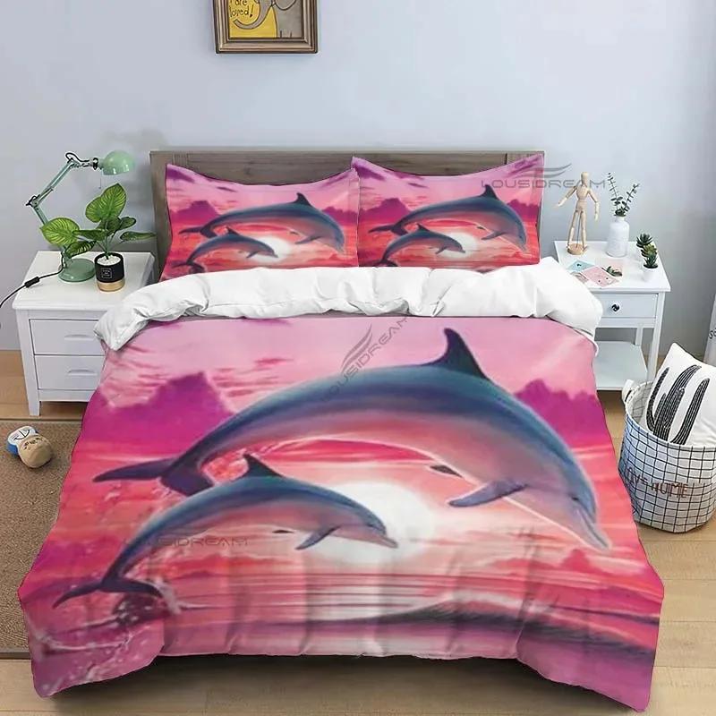 Dolphin Pattern Comforter Bedding Set,Duvet Cover Bed Set Quilt Cover Pillowcase,King Queen Size Bedding Set