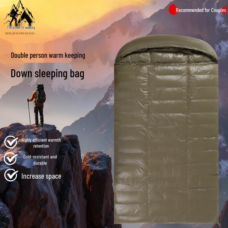 50% Duck Down Ultra-Light Double Sleeping Bag for All Seasons - Perfect for Outdoor Couples