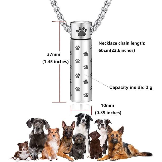 MOROTOLE Dog Urn Necklaces For Ashes Paw Print Ashes Urn Pendant Necklace Cylinder Cremation Necklace For Pet Ashes Urn Necklace For Puppy Pet