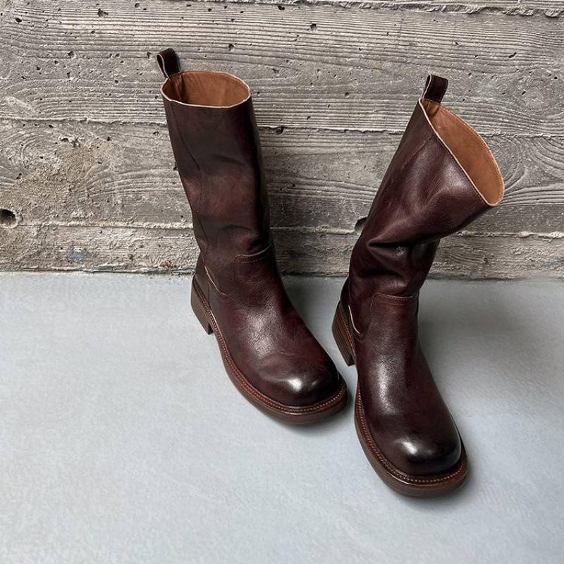 Podzimní a zimní dámské kožené boty velký obvod lýtka Martensky kůže pohodlná silná podrážka střední podpatek gumová podrážka nové nízké lýtko bo