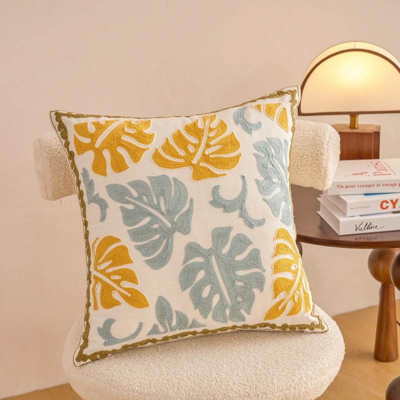 Bestickte Baumwollblumen-Kissenhülle Für Zuhause Sofa Bett Dekorative Kissenhülle Wohnzimmer