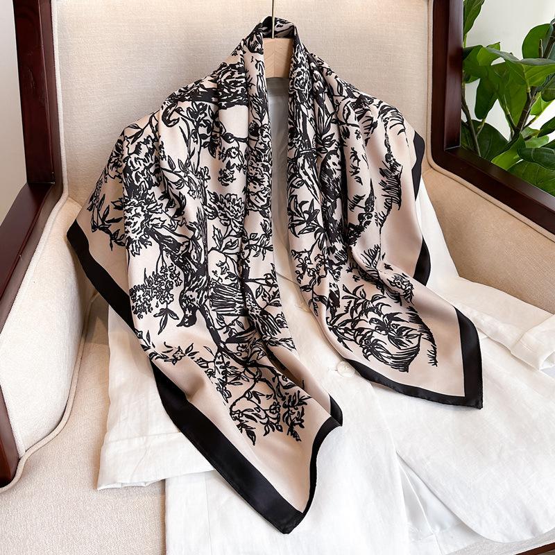 Design Luxury 90cm Twill Silk Women Scarf Sunscreen Foulard Shawl Hijab Female Hair Hijab Wraps Neckerchief Bandanda Echarpe