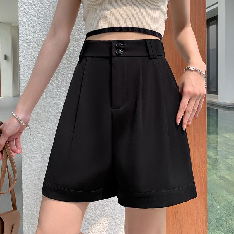 DIMANAF 2026 Summer New Plus Size Women High Waist A-Line Shorts Casual Solid Office Lady Wide Leg Shorts Pants