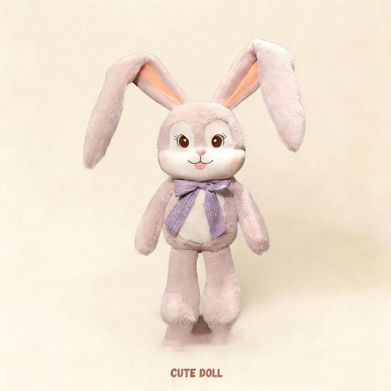 Cute Stretchable Bunny Plush Toy Long Ear Rabbit Stuffed Animal Doll With Bowknot Soft Fluffy Pillow For Birthday Gift Homedecor