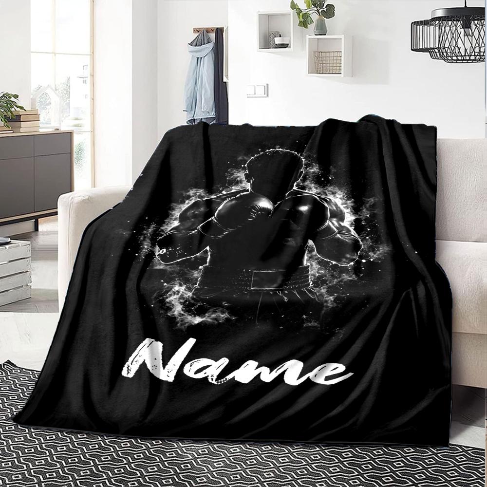 Custom Name Boxing Theme Printed Blanket - Perfect for Couch, Bed, Travel & Outdoor Use | Machine Washable, Cozy & Durable.