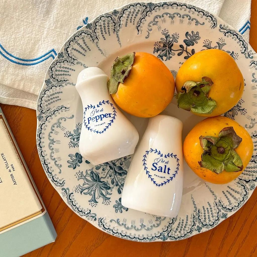 French Medieval Ins Home Ceramic Salt and Pepper Shakers with Extra Lids Desktop Small Seasoning Bottle Toothpick Box