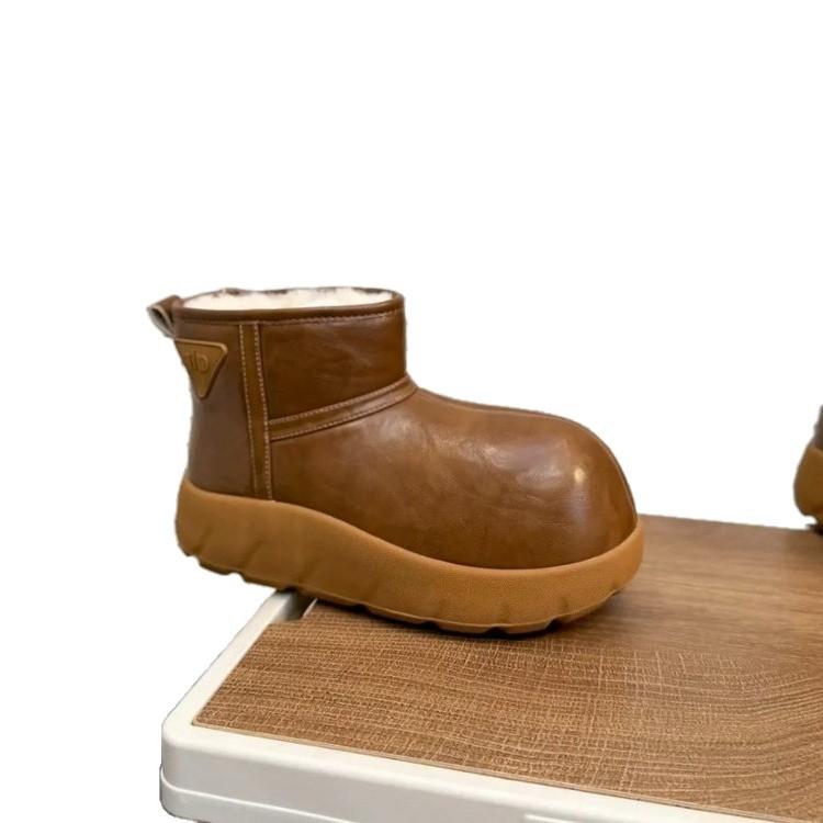 Small yellow dolphin thick-soled one-pedal fat-headed snow boots casual versatile velvet thickened 2025 winter warm women's shoes
