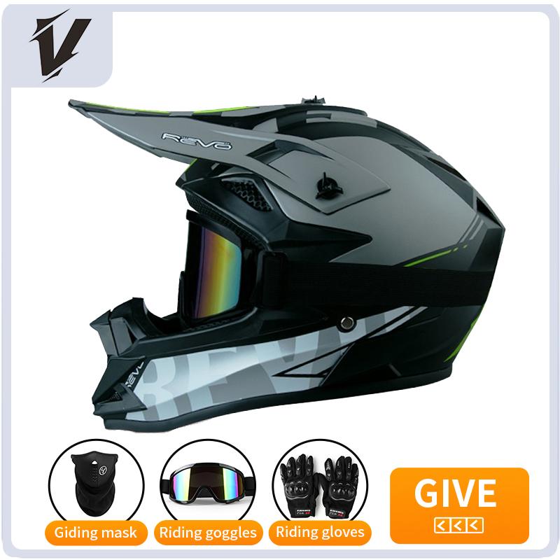 VGV Off-road motorcycle helmet for men, women, adults and children DOT certified Bluetooth-equipped three-piece set with gifts