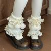 Fashionable Plush Balls Bows Adorned Leg Warmers with Lace Detail for Women's Hollowout Knitted Short Leg Covers Sleeves