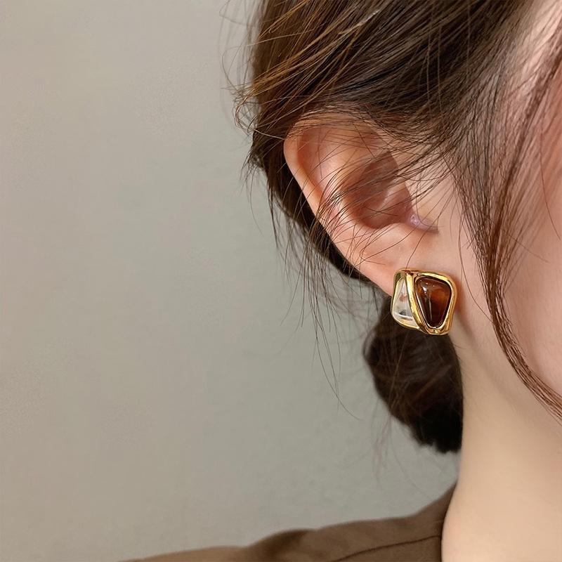 Trendy Vintage Contrast Geometric Square Earring Women Classic Light Luxury   Earrings Fashion Female Jewelry Party Gift