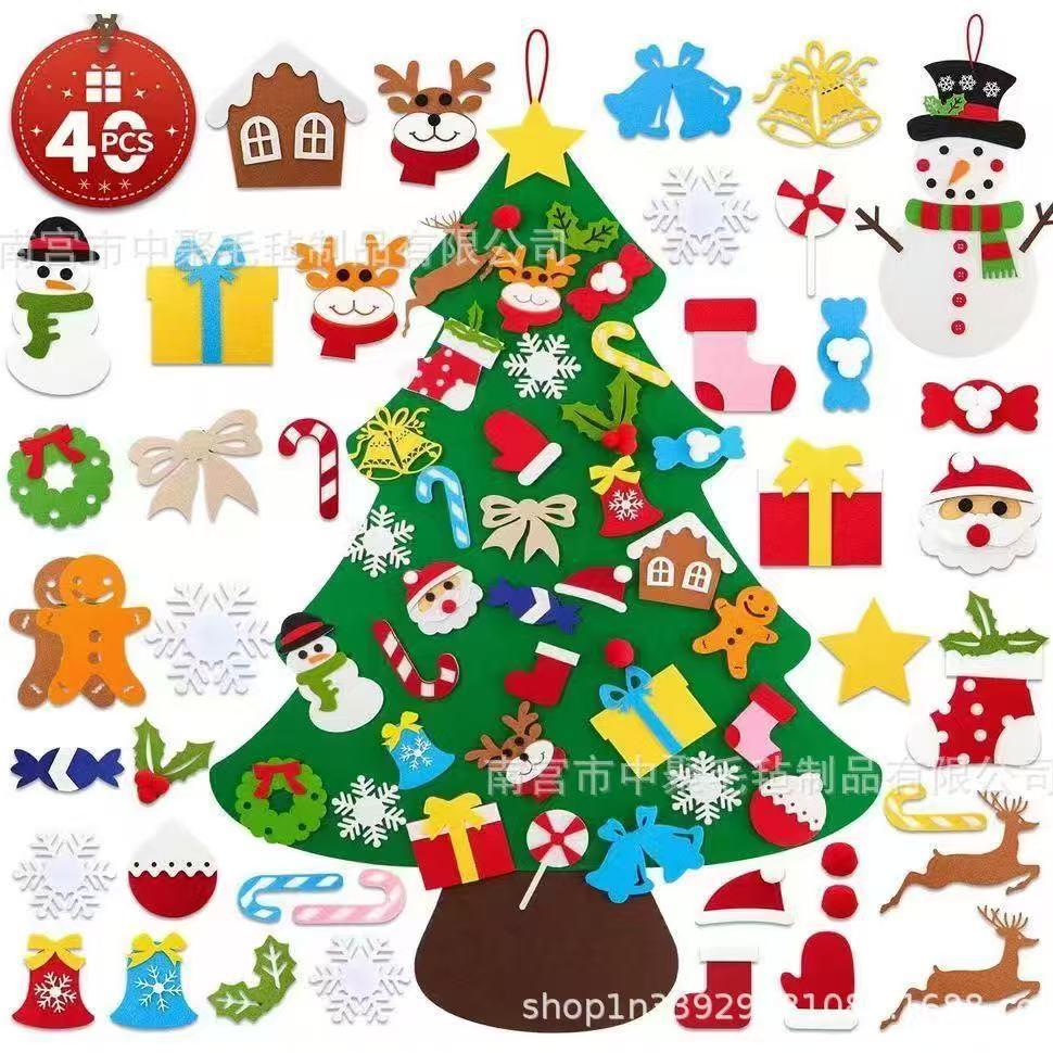 DIY Felt Christmas Tree Set with Ornaments for Kids, Xmas Gifts, New Year Door Wall Hanging Decorations