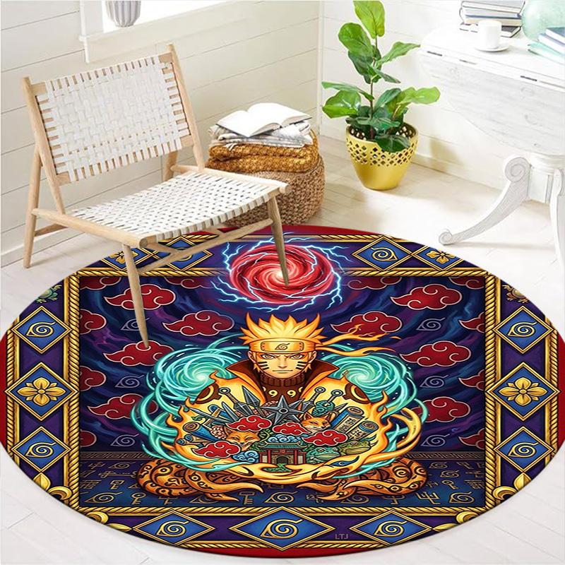 Naruto Power Up Round Area Rug Carpet Rug For Living Room Bedroom Sofa Playroom Decor Nonslip Floor Mat